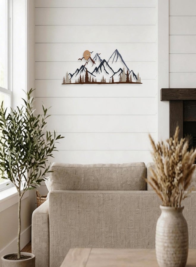 Bnesi Metal Mountain Wall Art Layered Peaks, Pine Trees, Sun, Birds. Nature Wall Art, Outdoor Wall Decor for Nature Themed Spaces. Metal Decor Fits Indoor Outdoor Areas as Nature Inspired Accent (Colorful) - Image 2