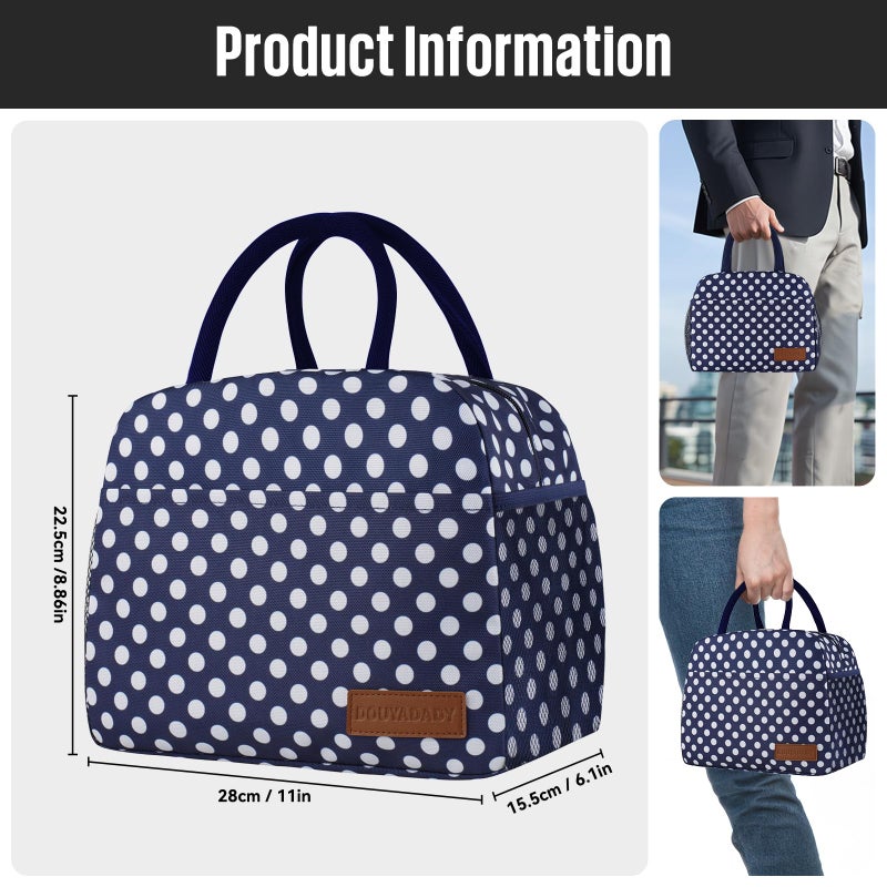 douyadady Lunch Bag Women/Men Lunch Box Women/Men (Blue+White dots) - Image 2
