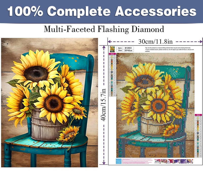 ijbnhd Sunflowers Diamond Art Kits for Adults,Chair Diamond Paintings Kits for Beginners, Full Drill Round DIY Crafts Kits Gift Home Wall Decor Gifts 12x16in - Image 2