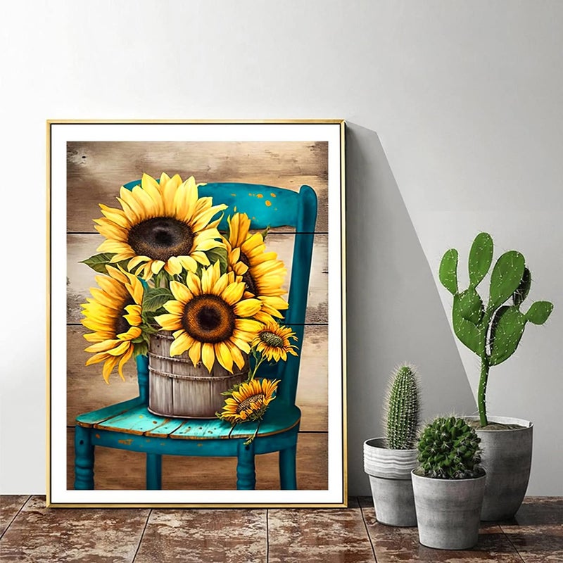 ijbnhd Sunflowers Diamond Art Kits for Adults,Chair Diamond Paintings Kits for Beginners, Full Drill Round DIY Crafts Kits Gift Home Wall Decor Gifts 12x16in - Image 3