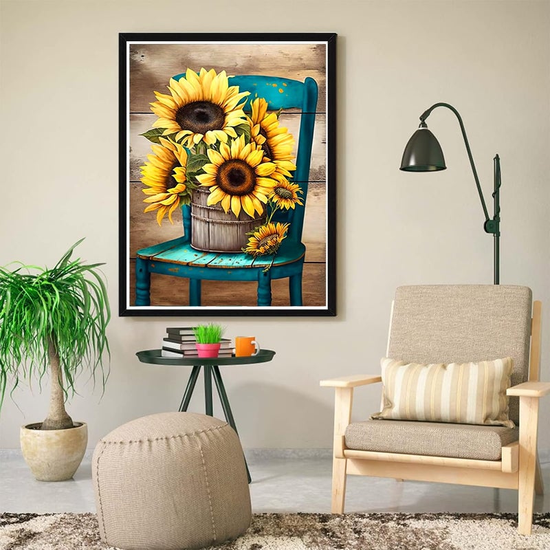 ijbnhd Sunflowers Diamond Art Kits for Adults,Chair Diamond Paintings Kits for Beginners, Full Drill Round DIY Crafts Kits Gift Home Wall Decor Gifts 12x16in - Image 4