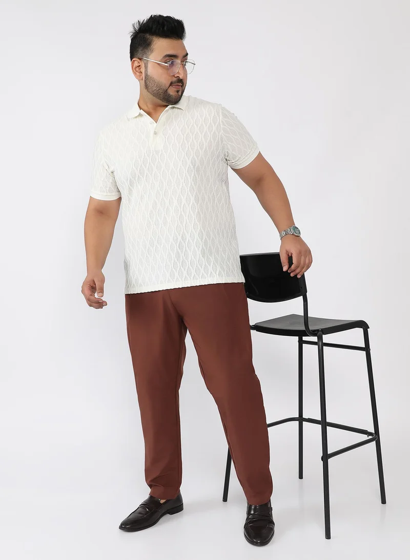 Campus Sutra  Men Pleated-Textured Tailored Trousers | Mid Rise , Side-Button Adjuster | Button Closure , Straight Hem | Solid Textured | Woven Fabric For Casual & Evening Wear | Teddy Brown for Men | Best Price UAE