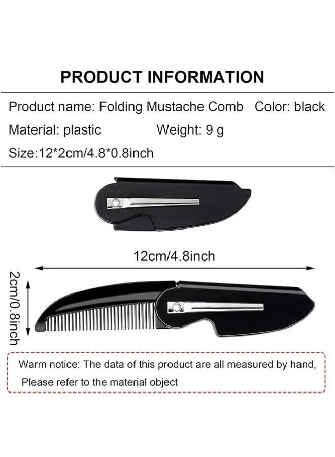 2 PCS Folding Mustache Comb - Portable Beard Comb for Men - Men's Fine Tooth Plastic Pocket Comb - Black - Image 2