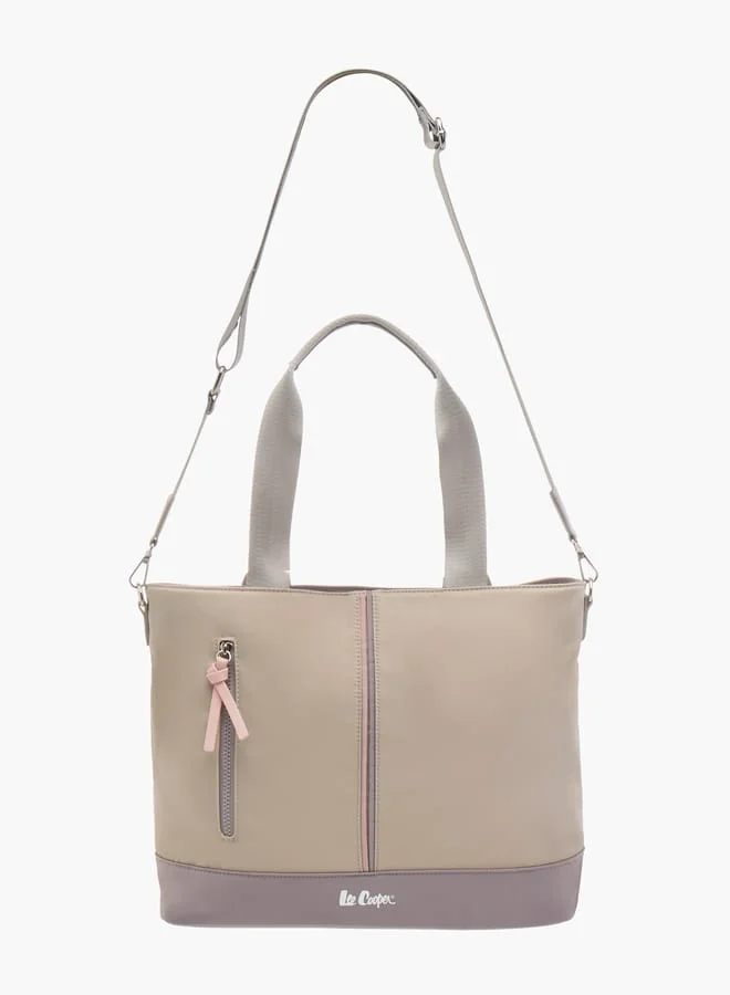 Lee Cooper Women Colourblock Tote Bag with Tassels and Zip Closure