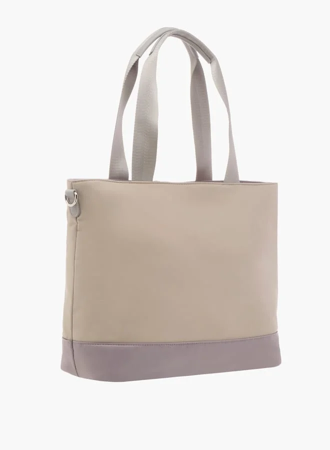Lee Cooper Women Colourblock Tote Bag with Tassels and Zip Closure