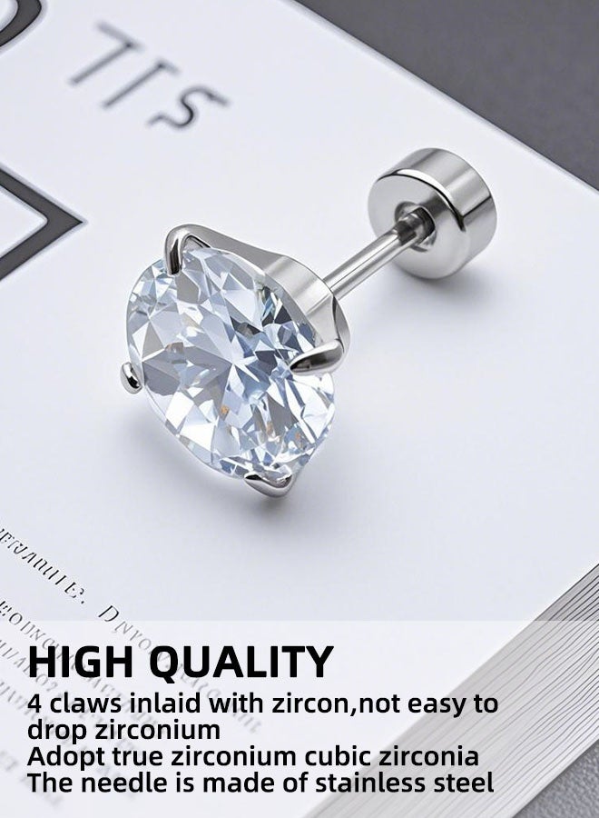 ستة أزواج من أقراط الأذن الجراحية المصنوعة من الفولاذ المقاوم للحساسية، مصممة للغضروف واللولب والشحمة | أقراط مسطحة الظهر مرصعة بالزركونيا المكعبة للنساء | هدايا مجوهرات بسيطة للاستخدام اليومي - Image 3