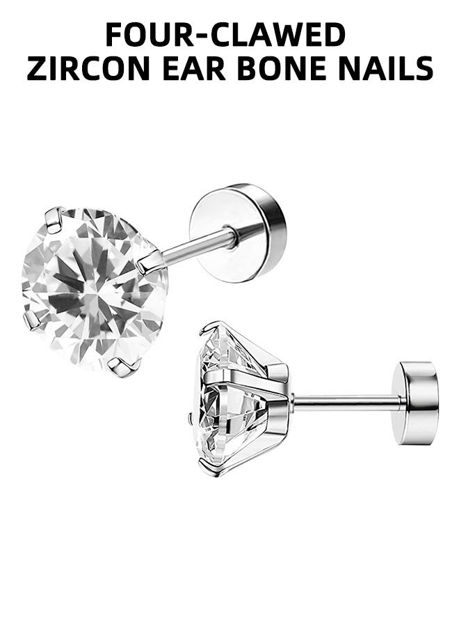 ستة أزواج من أقراط الأذن الجراحية المصنوعة من الفولاذ المقاوم للحساسية، مصممة للغضروف واللولب والشحمة | أقراط مسطحة الظهر مرصعة بالزركونيا المكعبة للنساء | هدايا مجوهرات بسيطة للاستخدام اليومي - Image 2