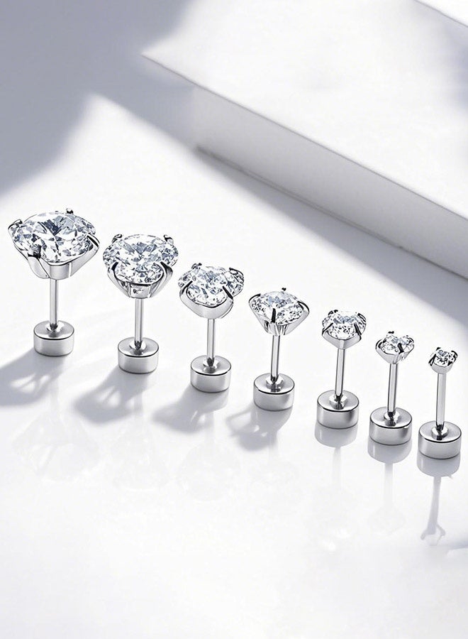 ستة أزواج من أقراط الأذن الجراحية المصنوعة من الفولاذ المقاوم للحساسية، مصممة للغضروف واللولب والشحمة | أقراط مسطحة الظهر مرصعة بالزركونيا المكعبة للنساء | هدايا مجوهرات بسيطة للاستخدام اليومي - Image 4