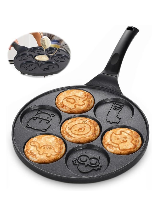 DUNISO Nonstick Pancake Pan，7-Cup Animal Molds Pancake Griddle, Mini Pancake Pan, Easy to Clean & Heats Evenly，for Kids' Breakfast and Gifts, Fried Egg & Cake Grill Pan，10in，Black - Image 1