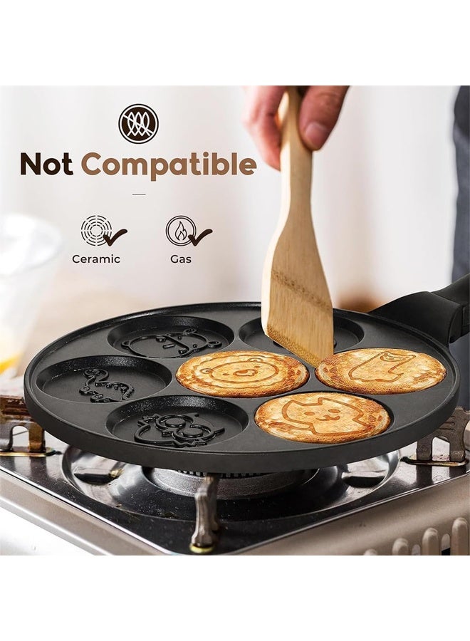 DUNISO Nonstick Pancake Pan，7-Cup Animal Molds Pancake Griddle, Mini Pancake Pan, Easy to Clean & Heats Evenly，for Kids' Breakfast and Gifts, Fried Egg & Cake Grill Pan，10in，Black - Image 4