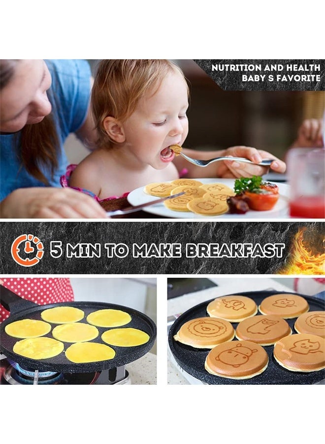 DUNISO Nonstick Pancake Pan，7-Cup Animal Molds Pancake Griddle, Mini Pancake Pan, Easy to Clean & Heats Evenly，for Kids' Breakfast and Gifts, Fried Egg & Cake Grill Pan，10in，Black - Image 2