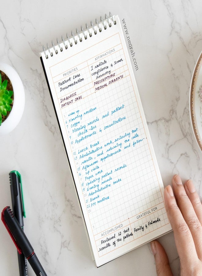 NEORAH-PETITE Daily To Do List Pad | 128 Pages | 20.0 x 10.0 cm | Daily + Hourly Split + Notes page | Durable Metal Spiral Desk Notepad + tear off sheets | Journal, Office Work Planner (YELLOW) - Image 5