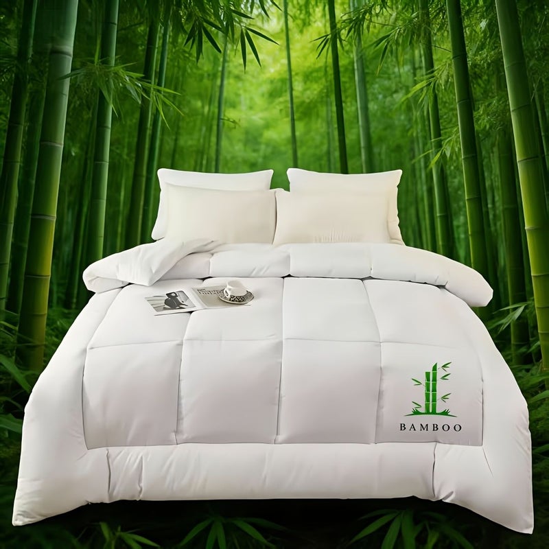 White Bamboo Fiber Comforter Suitable For All Seasons Thick Quilt Featuring Bamboo Design Resembling Luxury Hotel Bedding Available In Various Sizes For Travel And Hotel Use Elegant Bedspread Gift 53.15 Inch By 78.74 Inch - Image 1