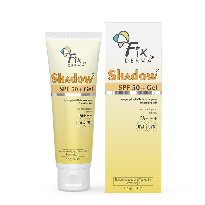 جيل Fixderma Shadow SPF 50+، واقي شمس أكسيد التيتانيوم وأكسيد الزنك | واقي شمس للوجه | حماية واسعة الطيف من UVA/UVB | مقاوم للماء - 2.64 أونصة