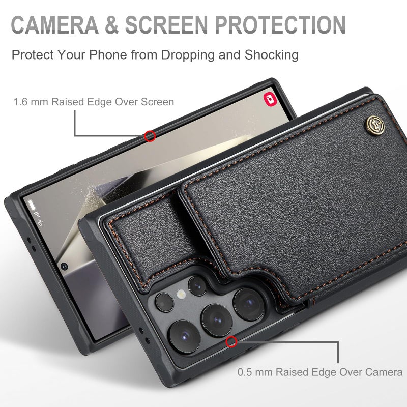 Vinich for Samsung Galaxy S24 Ultra Wallet Case with Card Holder, RFID Blocking Credit Slots Kickstand Shockproof Phone Cover Fit for Galaxy S24 Ultra 6.8" Black - Image 4