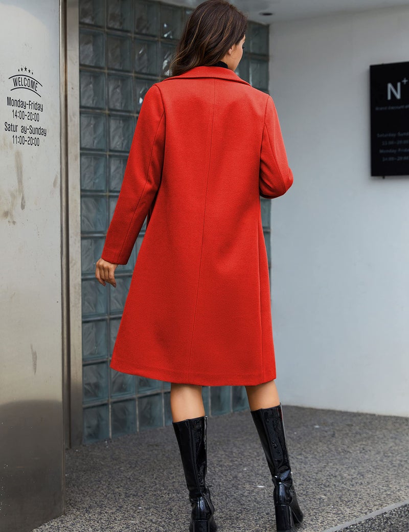 Tanming Women's Notch Lapel Double Breasted Wool Blend Mid Long Pea Trench Coat (Red-M) - Image 5