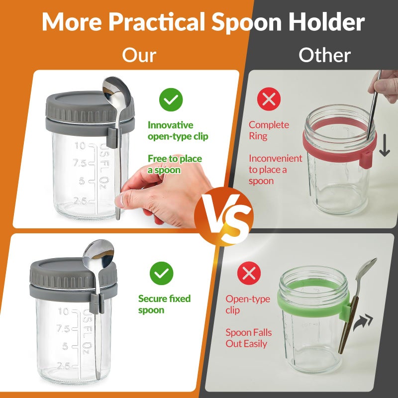 DRKIO 4 Pack Overnight Oats Containers with Lids and Spoons 16 Oz Glass Mason Jars for Overnight Oats Jars Leak Proof Oatmeal Container Great for Cereal Fruit Vegetable Milk Salad Yogurt Meal Prep - Image 3