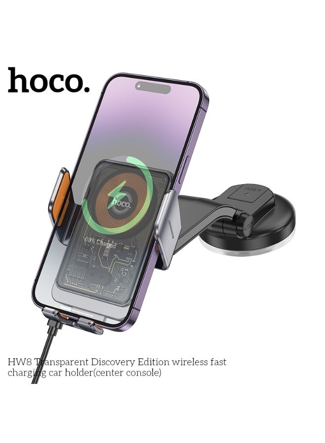 hoco. HW8 Transparent Discovery Edition wireless fast charging car holder(center console) - Image 3