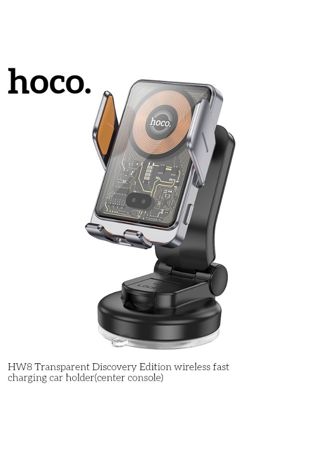 hoco. HW8 Transparent Discovery Edition wireless fast charging car holder(center console) - Image 4