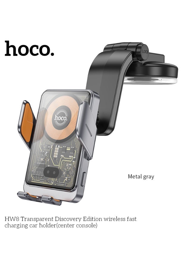 hoco. HW8 Transparent Discovery Edition wireless fast charging car holder(center console) - Image 1