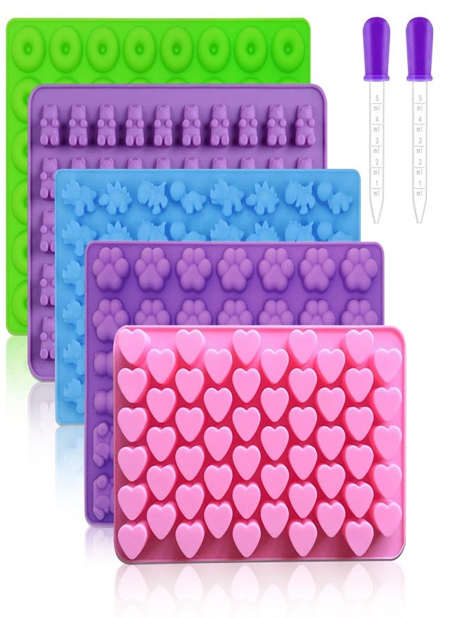 Pharamat Silicone Gummy Molds Set of 5, Candy Molds with 2 Droppers for Convenient Filling, Silicone Gummy Molds Set Includes Dinosaur, Bear, Donut Heart and Cat Shapes - Image 1
