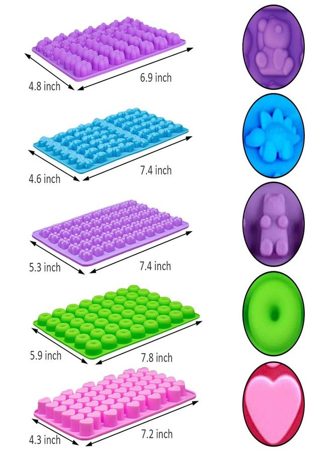 Pharamat Silicone Gummy Molds Set of 5, Candy Molds with 2 Droppers for Convenient Filling, Silicone Gummy Molds Set Includes Dinosaur, Bear, Donut Heart and Cat Shapes - Image 2