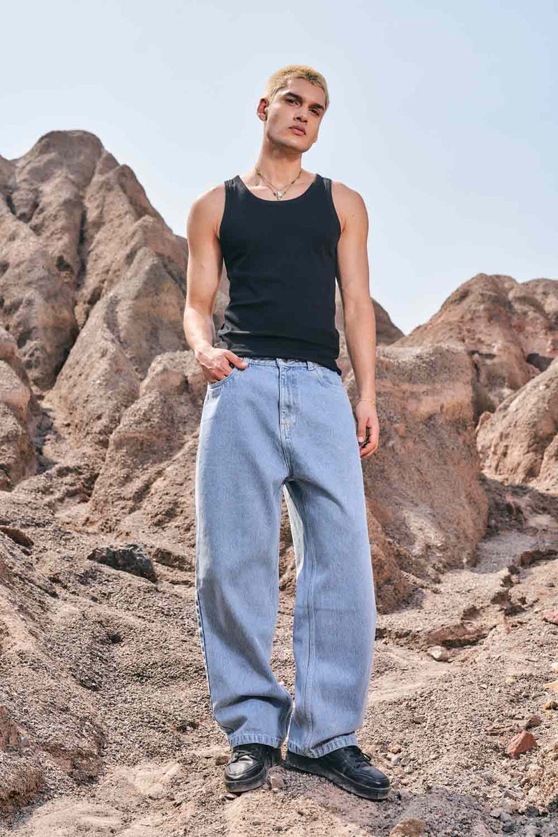 Bonkers Corner Regular Blue Wide Leg Straight Jeans for Men's - Image 1