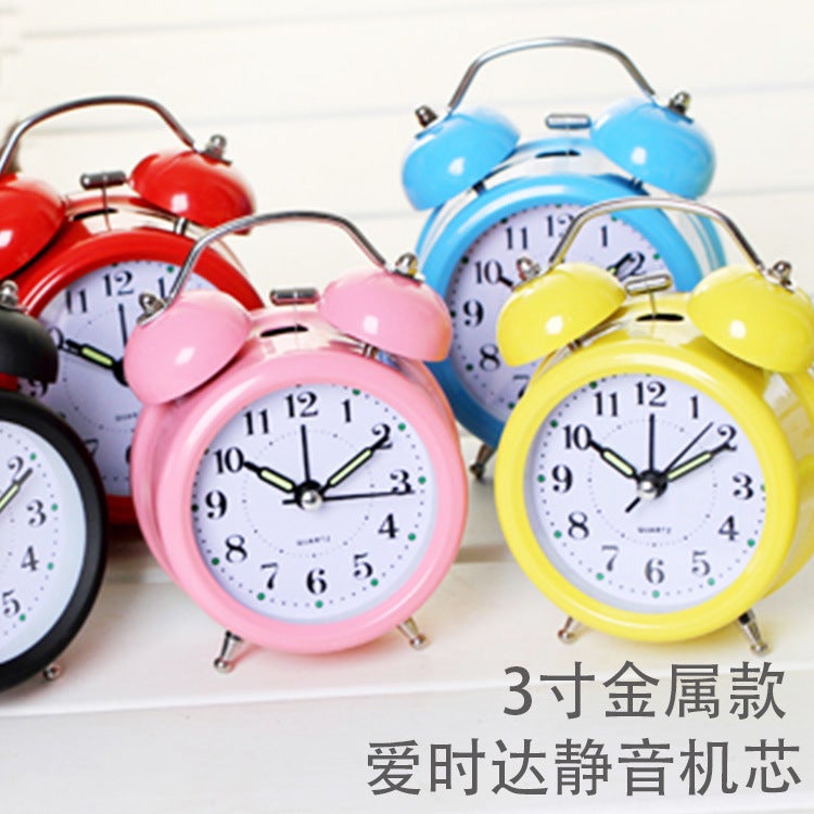 Factory 3 Inch Metal Bell Alarm Clock Cartoon Student Children'S Clock Mute With Lights Can Add Logo - Image 2