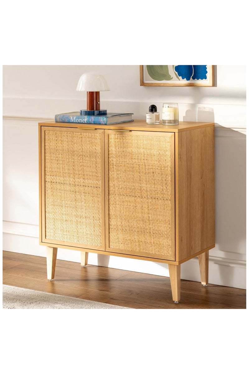 شوغوري خزانة تخزين Accent مع أبواب من الروطان، خزانة مطبخ بوهو بوفيه خزانة بار خزائن مزرعة مع أرفف قابلة للتعديل لغرفة الطعام - Image 1