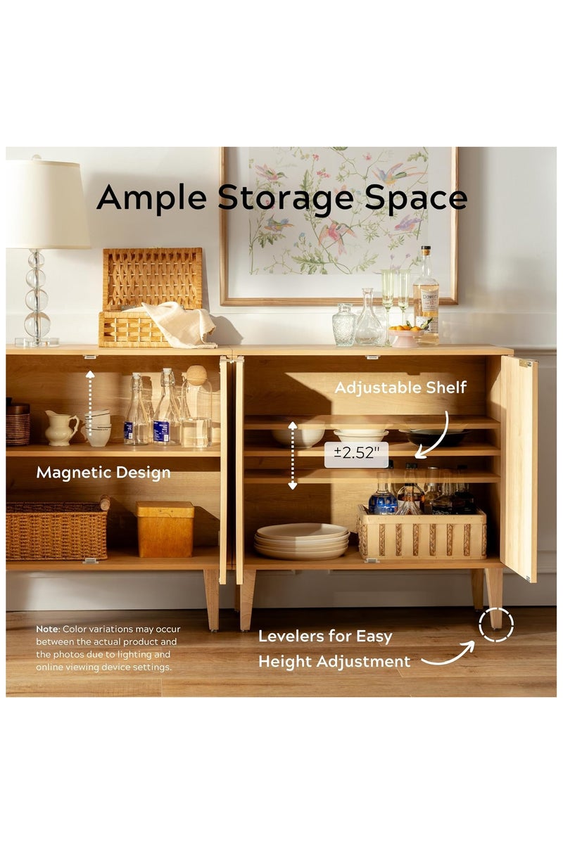 شوغوري خزانة تخزين Accent مع أبواب من الروطان، خزانة مطبخ بوهو بوفيه خزانة بار خزائن مزرعة مع أرفف قابلة للتعديل لغرفة الطعام - Image 3