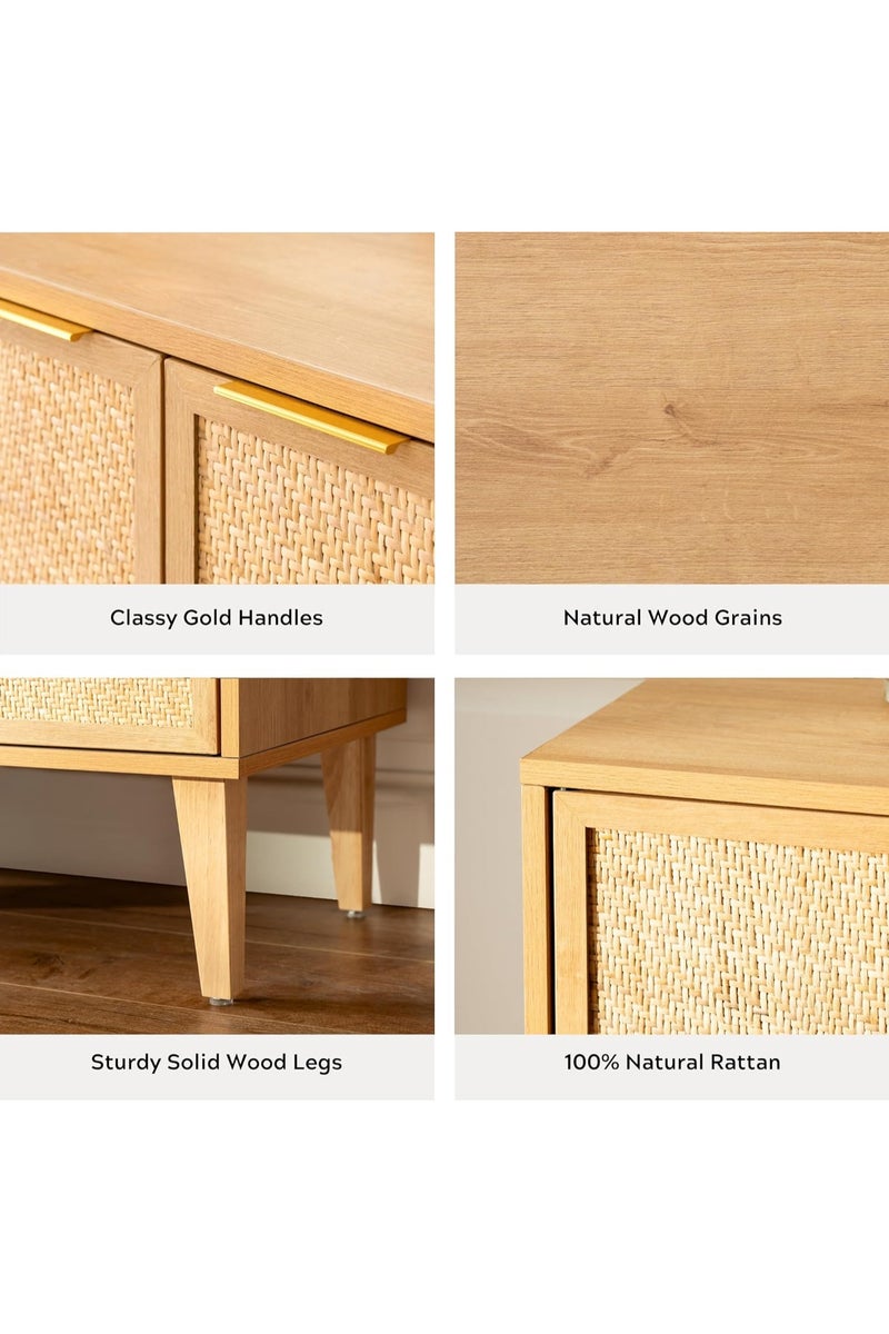 شوغوري خزانة تخزين Accent مع أبواب من الروطان، خزانة مطبخ بوهو بوفيه خزانة بار خزائن مزرعة مع أرفف قابلة للتعديل لغرفة الطعام - Image 4