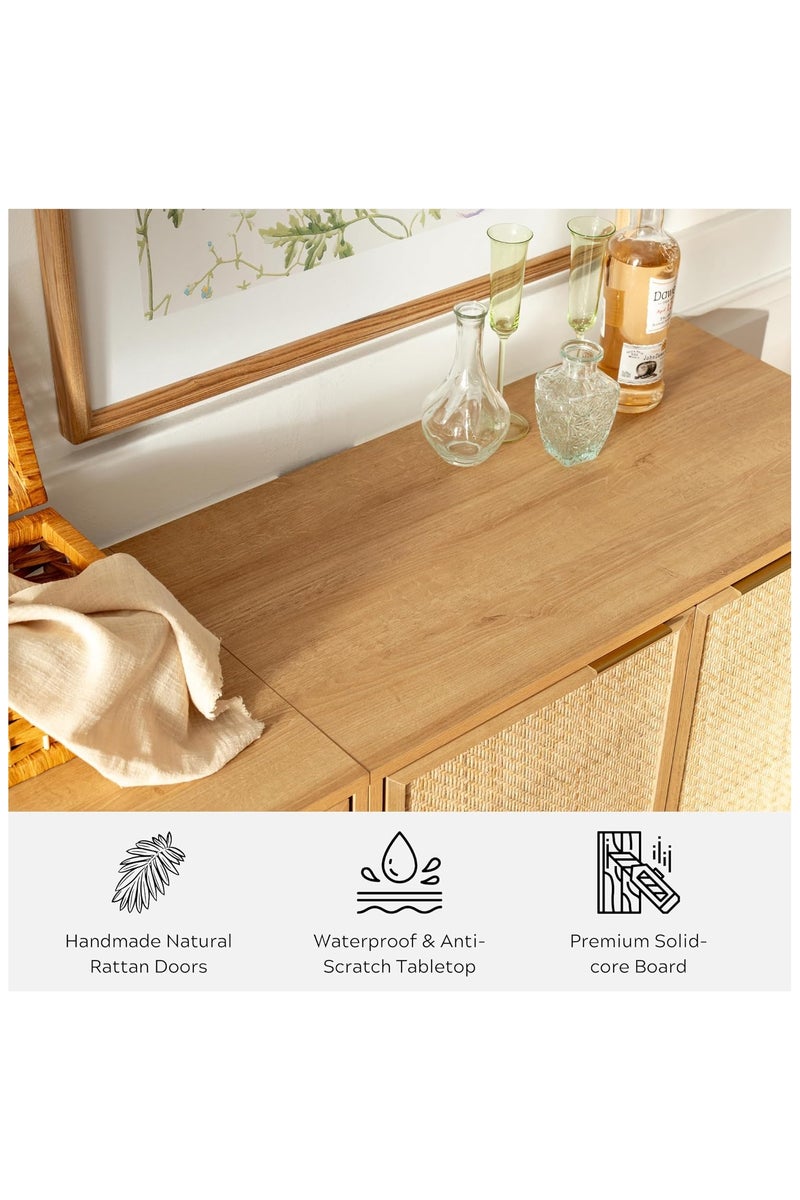 شوغوري خزانة تخزين Accent مع أبواب من الروطان، خزانة مطبخ بوهو بوفيه خزانة بار خزائن مزرعة مع أرفف قابلة للتعديل لغرفة الطعام - Image 5