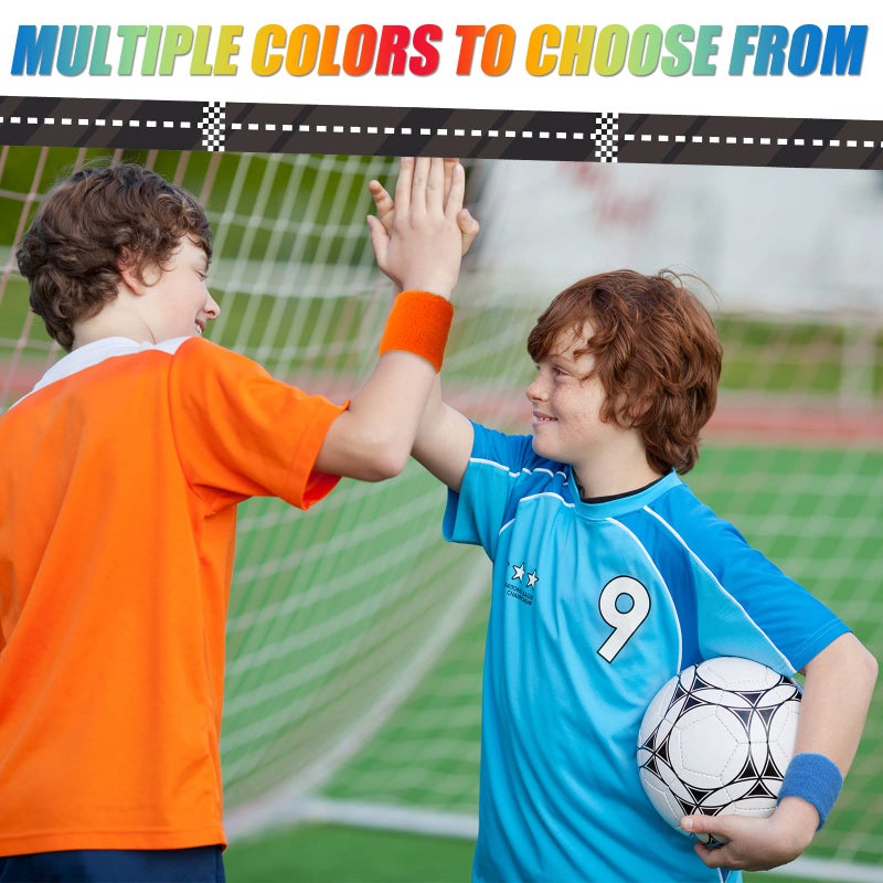 Hungdao 12 Pairs Kids Wristbands Sweatbands Colorful Sports Wrist Sweat Bands Athletic Basketball Football Party Favors for Kids Outdoor Activity - Image 4