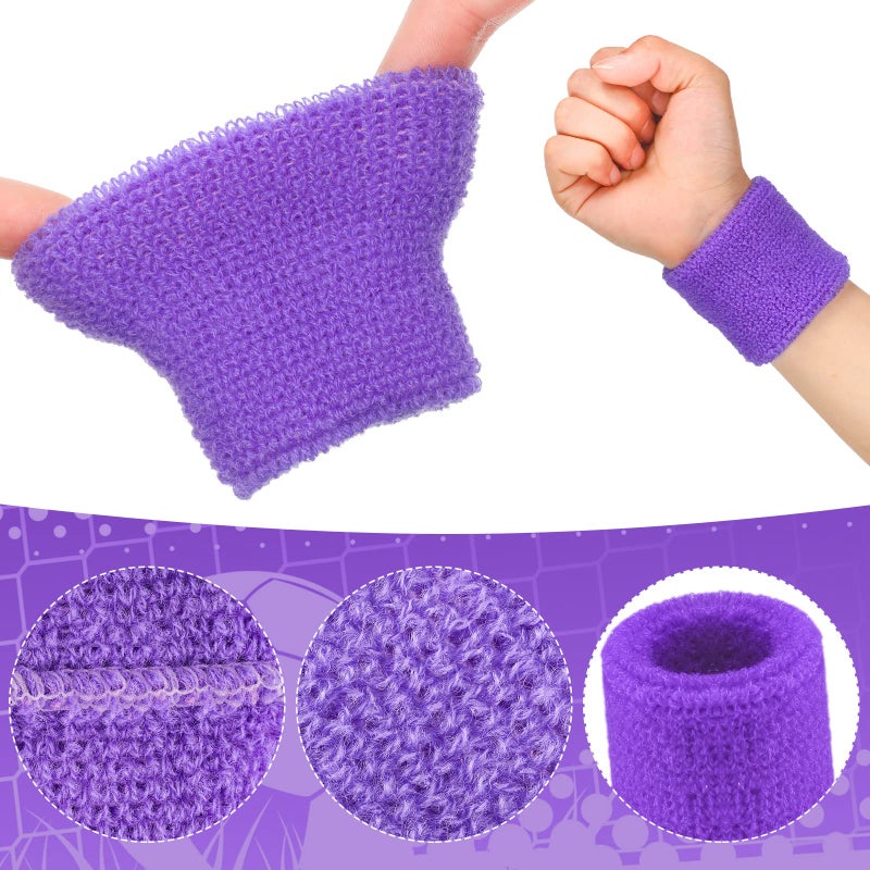 Hungdao 12 Pairs Kids Wristbands Sweatbands Colorful Sports Wrist Sweat Bands Athletic Basketball Football Party Favors for Kids Outdoor Activity - Image 3