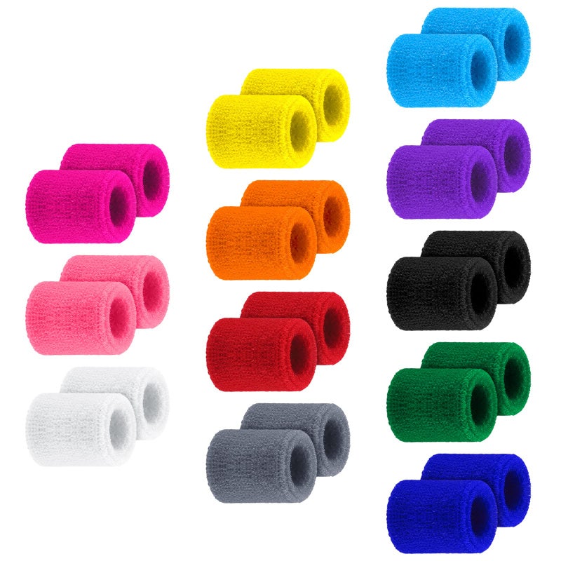 Hungdao 12 Pairs Kids Wristbands Sweatbands Colorful Sports Wrist Sweat Bands Athletic Basketball Football Party Favors for Kids Outdoor Activity - Image 1