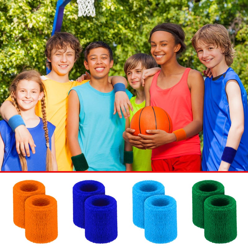 Hungdao 12 Pairs Kids Wristbands Sweatbands Colorful Sports Wrist Sweat Bands Athletic Basketball Football Party Favors for Kids Outdoor Activity - Image 5