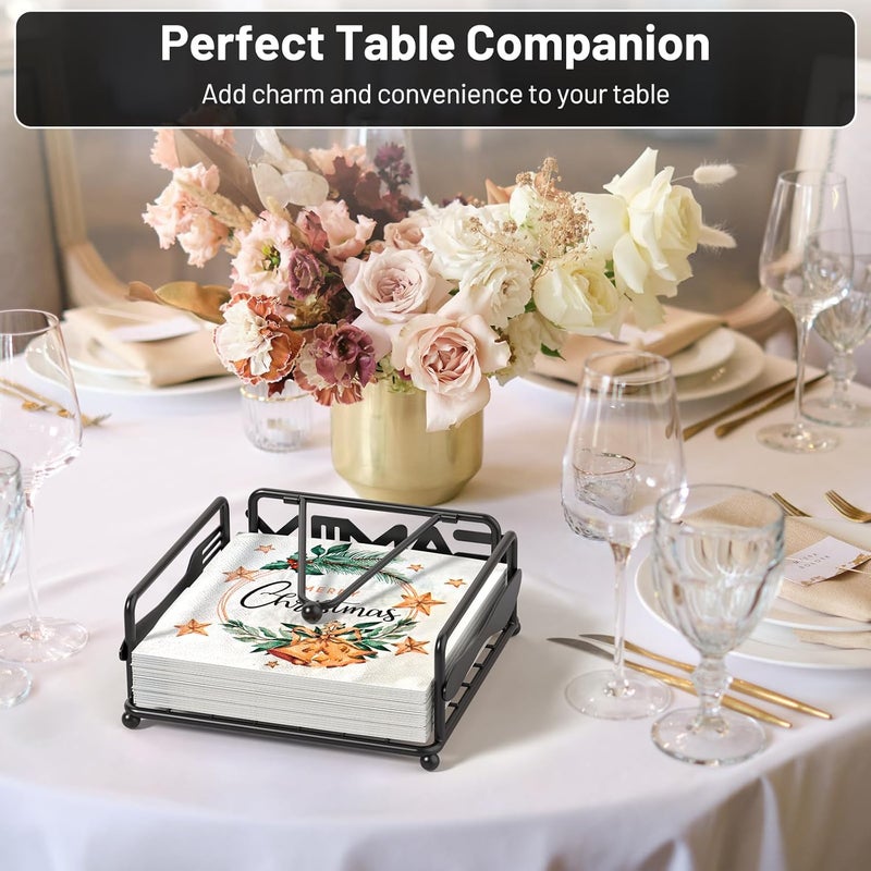Epicano Napkin Holder for Table Flat Napkin Dispenser with Weighted Arm Square Cocktail Paper Holder of Elegant Rustic Iron for Kitchen Dining Room Decor Restaurant Farmhouse Hotel Party Black - Image 2
