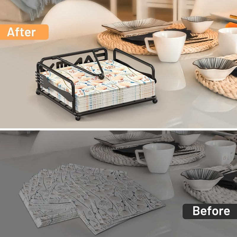 Epicano Napkin Holder for Table Flat Napkin Dispenser with Weighted Arm Square Cocktail Paper Holder of Elegant Rustic Iron for Kitchen Dining Room Decor Restaurant Farmhouse Hotel Party Black - Image 4