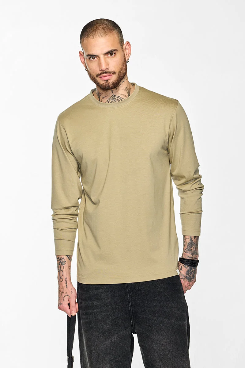 SNITCH Core Lab Beige Solid Slim Fit T-Shirt