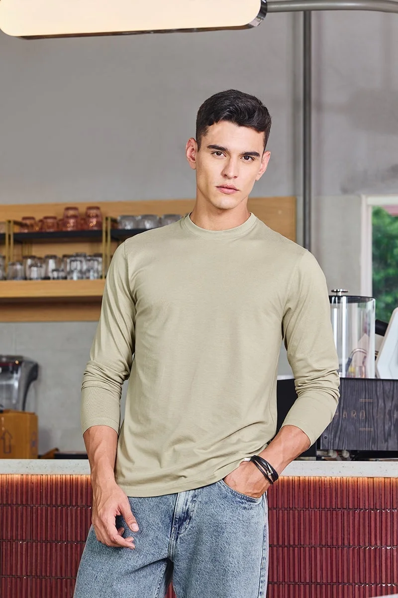 SNITCH Core Lab Beige Solid Slim Fit T-Shirt