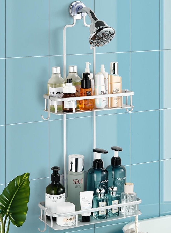 Cobbe Anti-Swing Shower Caddy Hanging with 4 Hooks for Towels/Sponge, No Drilling Bathroom Organizers and Storage Racks for Bathroom, Dorm and RV, Never Rust Aluminum, Large - Silver - Image 1