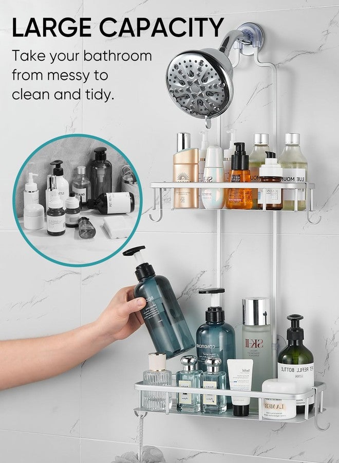 Cobbe Anti-Swing Shower Caddy Hanging with 4 Hooks for Towels/Sponge, No Drilling Bathroom Organizers and Storage Racks for Bathroom, Dorm and RV, Never Rust Aluminum, Large - Silver - Image 3