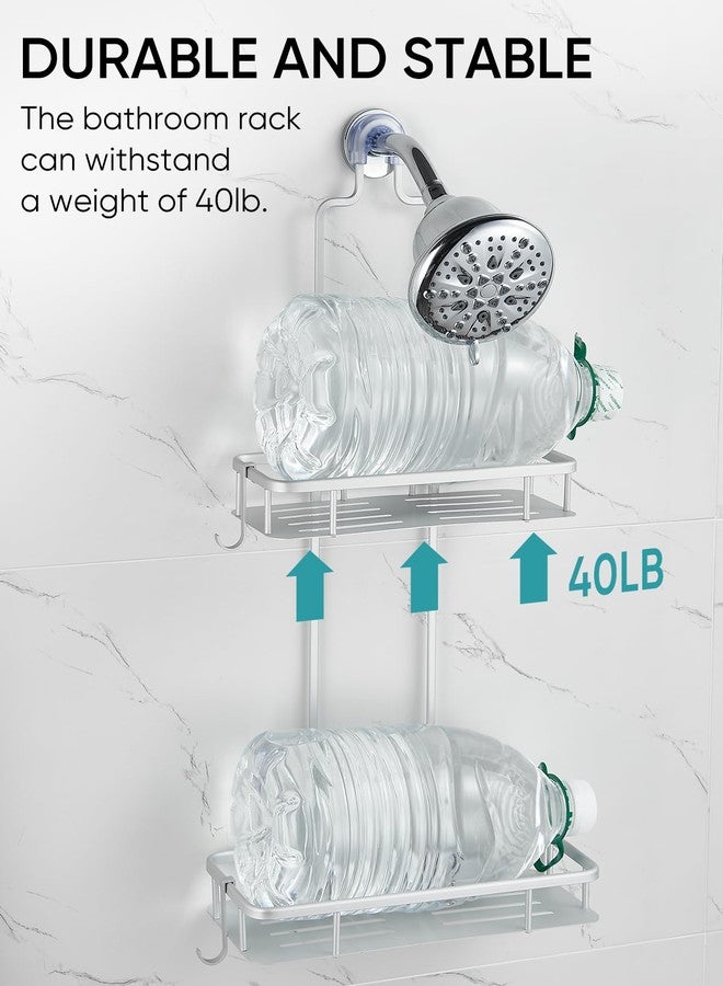 Cobbe Anti-Swing Shower Caddy Hanging with 4 Hooks for Towels/Sponge, No Drilling Bathroom Organizers and Storage Racks for Bathroom, Dorm and RV, Never Rust Aluminum, Large - Silver - Image 5