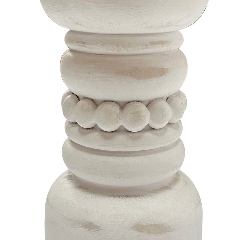 dwellington Farmhouse Rustic Wood Pillar Candle Holder, Decorative Beaded Candlestick Holder Stand for Home Decor, Gifts, Wedding (White) - Image 2