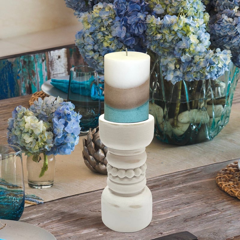 dwellington Farmhouse Rustic Wood Pillar Candle Holder, Decorative Beaded Candlestick Holder Stand for Home Decor, Gifts, Wedding (White) - Image 5