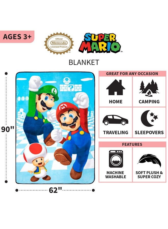 Franco Franco Kids Bedding Super Soft Plush Micro Raschel Blanket, 62 in x 90 in, Mario  - Image 3