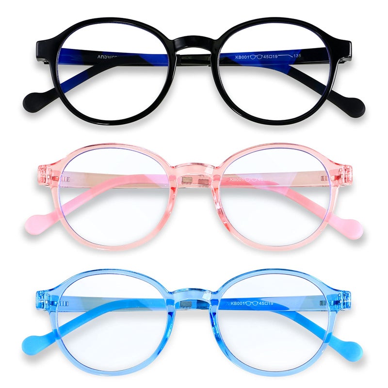 ANDWOOD Blue Light Glasses Kids Girls Boys 3 Pack Computer Gaming Anti Blue Ray Age3-12 TR90 Frame Unbreakable Eyeglasses - Image 1