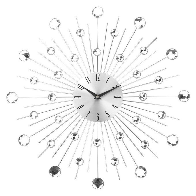 MODERN 3D CRYSTAL WALL CLOCK CELEBRATION DECORATIVE METAL WALL CLOCK SILVER MIRROR SPARKLING BLING DIAMONDSTUDDED WALL DECOR CLOCK IDEAL FOR LIVING ROOM BEDROOM OFFICE SILVER