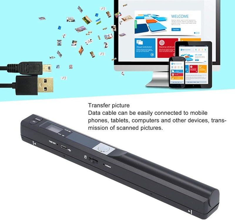 Portable Scanner 900DPI Handheld Document Photo A4 Receipt Mobile USB Travel Black - Image 3