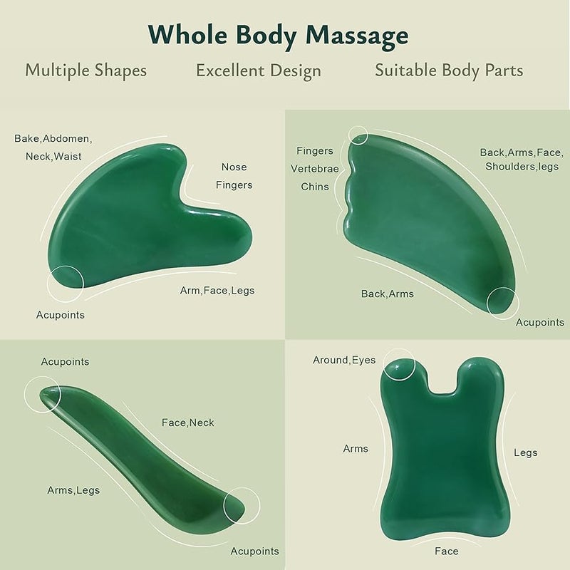 Rena Chris Guasha Massage Tool, 4 Pcs Gua Sha Facial Tool, Guasha Board for SPA Acupuncture Therapy Trigger Point Treatment, Gua Sha Scraping Massage Tool - Image 5